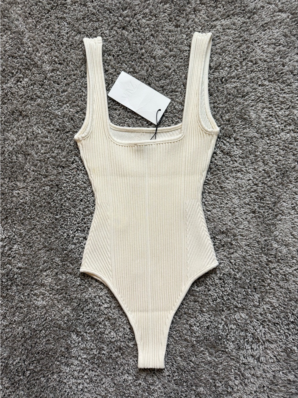 Zara Cream Ribbed Bodysuit - Picture 2 of 3